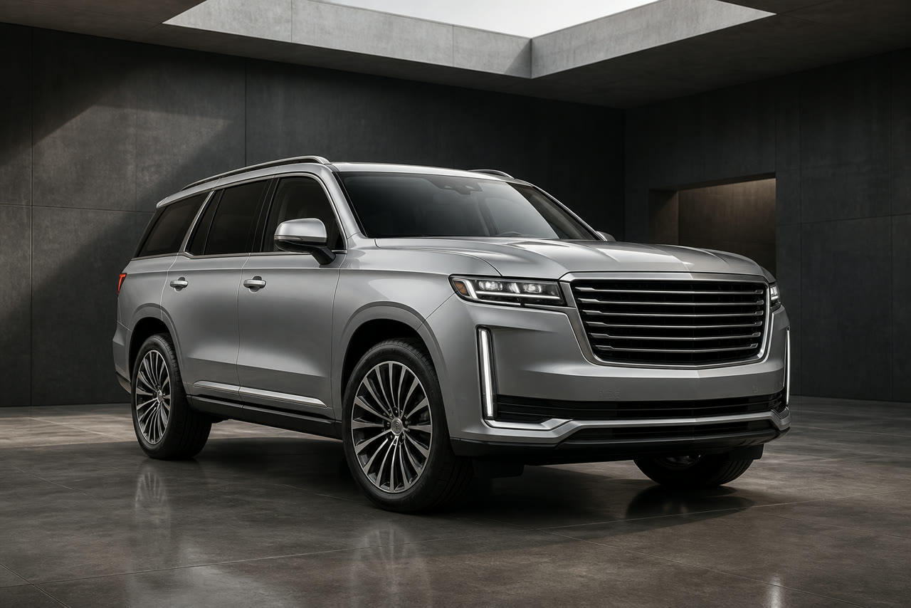Silver executive SUV under a soft showroom skylight